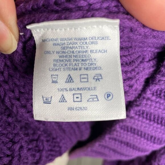 Lands’ End Womens Cable Knit Cardigan XL Petite Purple Royal Varsity Cottagecore - Picture 12 of 12